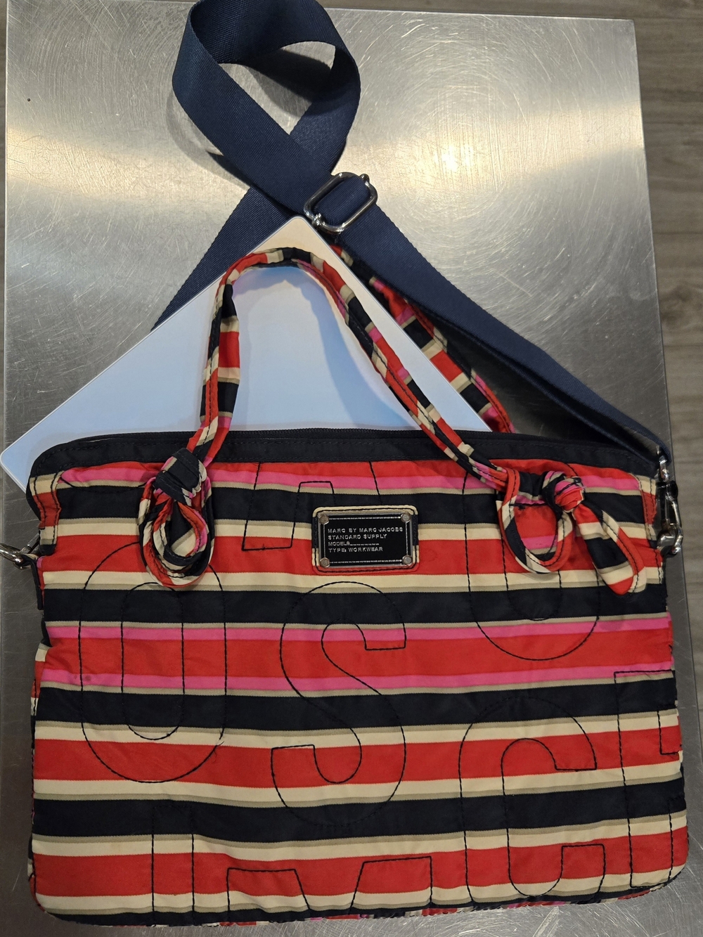 Marc by Marc Jacobs Striped Quilted Nylon Laptop (Up To 17") Bag/Crossbody Case